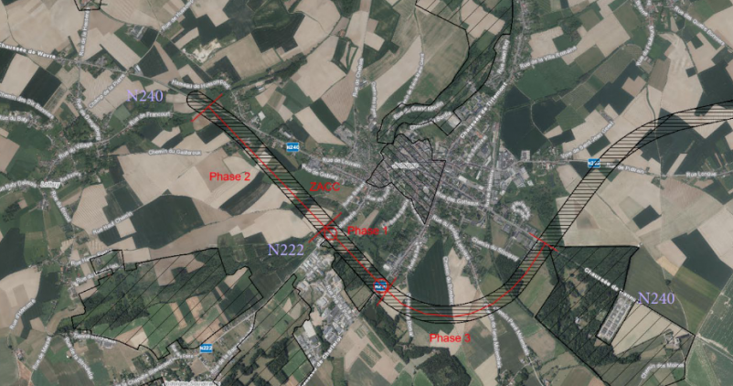 carte aérienne du tracé du contournement