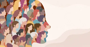 visuel d'un visage féminin composé de plus petits visages de femmes